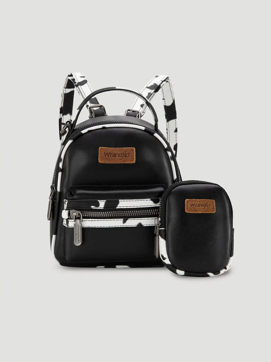 Cow Print Backpack with Coin Pouch:Black:One Size: