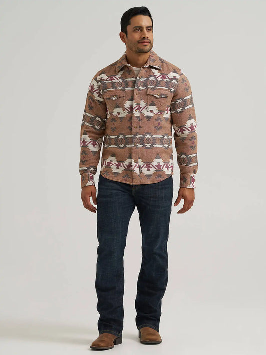 Men's Wrangler Retro® Premium Western Snap Jacquard Shirt in Brown Arrowhead