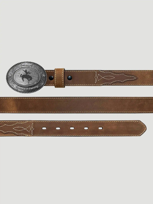 Boy's Rodeo Buckle Leather Belt in Chocolate