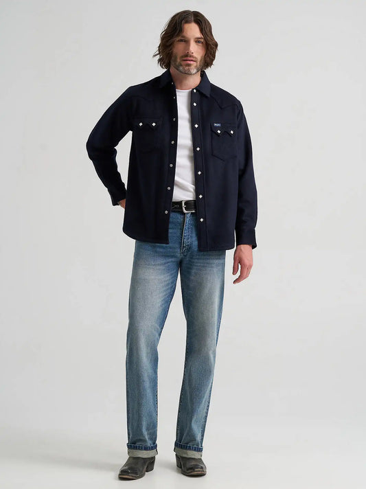 Men's Western Wool Blue Bell Shirt in Dark Navy