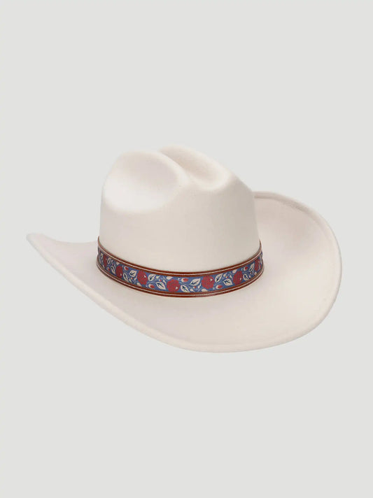 Womens Floral Trim Faux Wool Cowboy Hat:cream:One Size