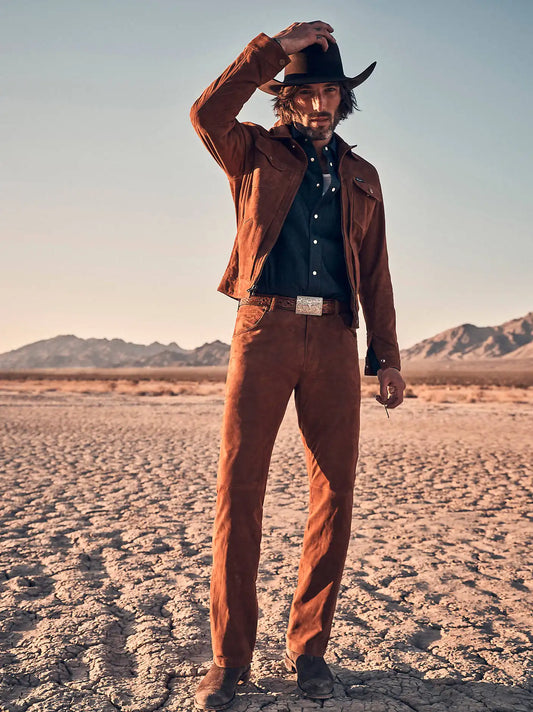 Wrangler® Cowboy Cut® Blue Bell Suede Jean in Cherry Mahogany