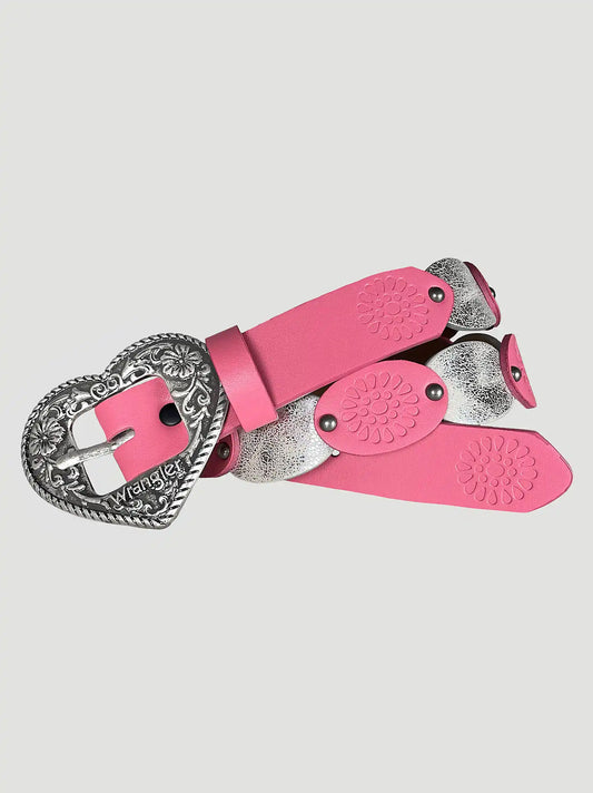 Girl's Heart Buckle Leather Belt in Pink/White