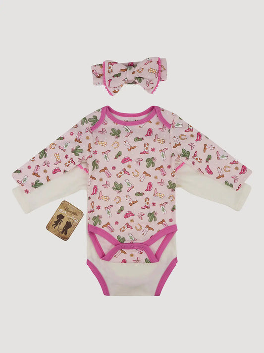 Wrangler Baby Girl Bodysuits & Bow Set in Cowgirl Boots