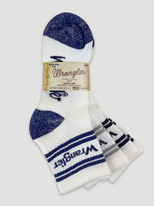 Womens Wrangler Stripe Quarter Socks 3 Pack:Neutral:One Size
