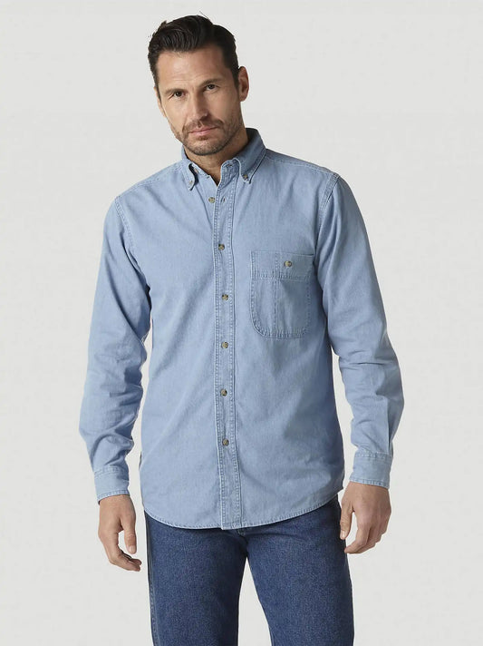Wrangler Rugged Wear® Denim Basic Shirt in Stonewash