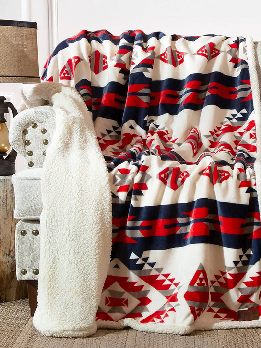 Wrangler Red White Blue Southwest Plush Throw Blanket:Multi:One Size