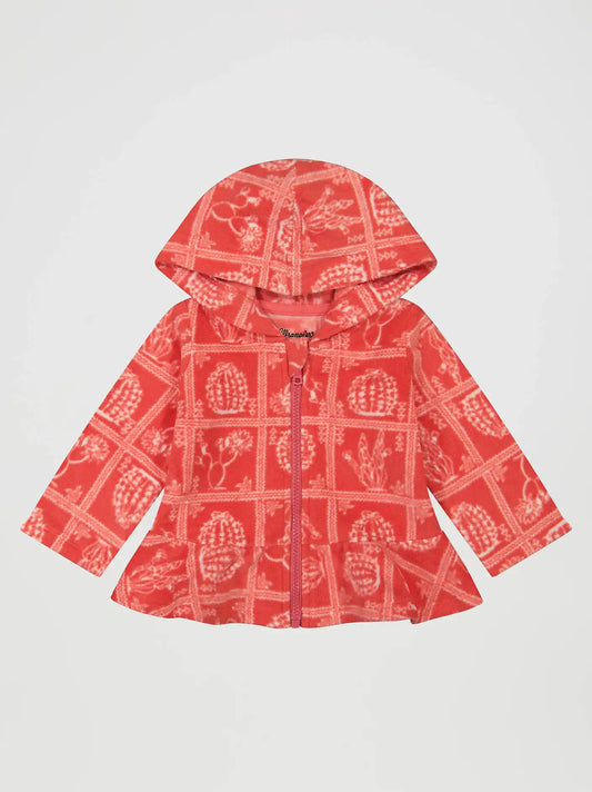 Little Girl's Fleece Graphic Full Zip Ruffle Hem Hoodie in Pink