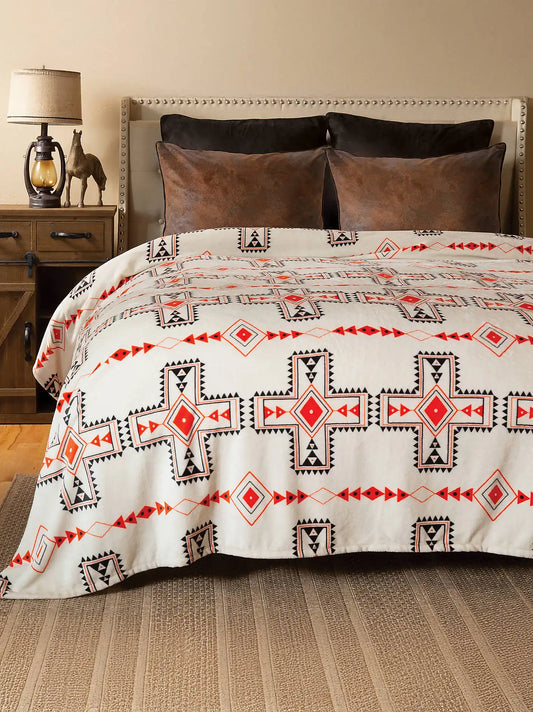 Wrangler Santa Fe Sun Queen Plush Blanket:White:One Size