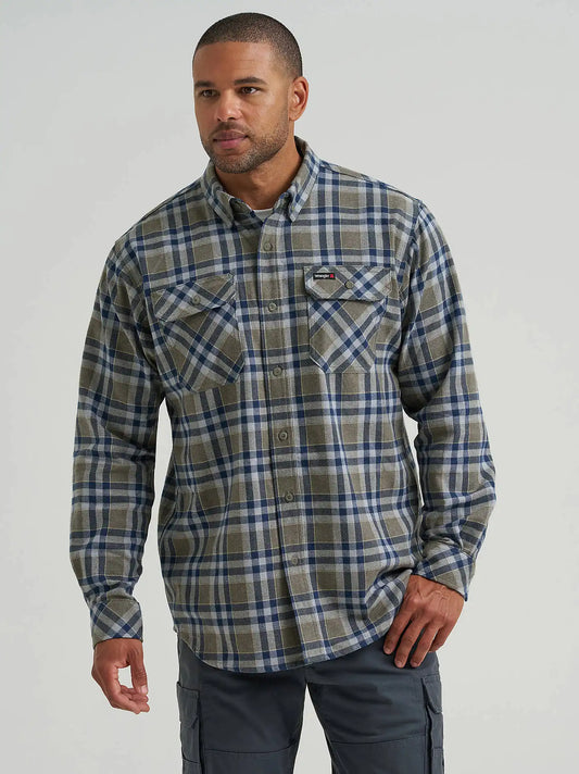 Wrangler® RIGGS Workwear® Flannel Foreman Plaid Work Shirt in Field Olive