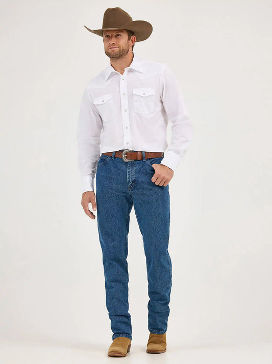 Wrangler® Western Snap Shirt - Long Sleeve Solid Broadcloth in White