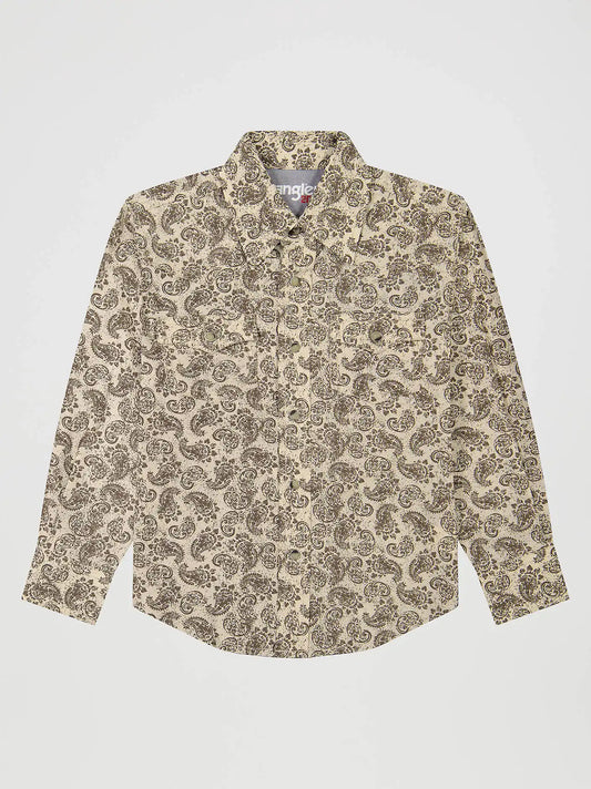 Boy's Wrangler® 20X® Advanced Comfort Western Snap Print Shirt in Saddle Paisley