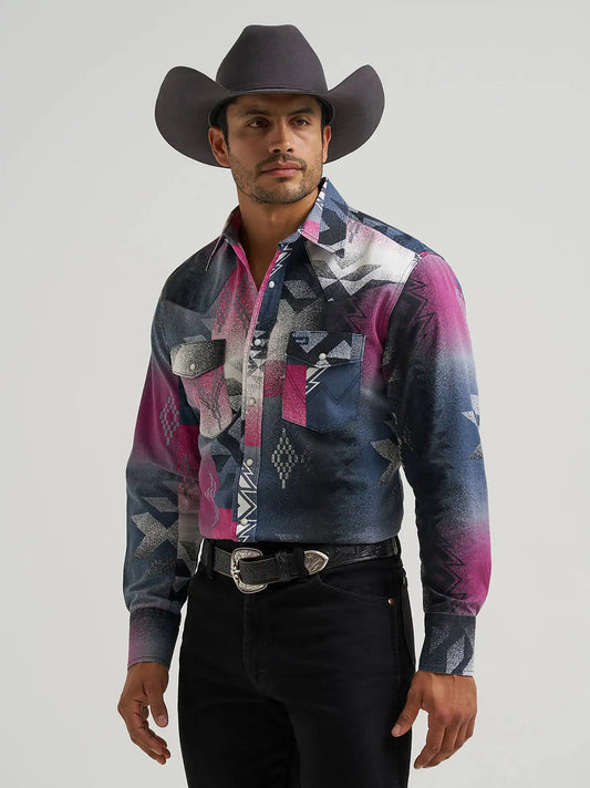 Vintage-Inspired Southwestern Western Snap Shirt in Cactus Flower
