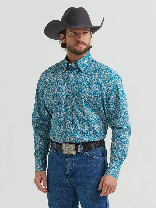 Wrangler® George Strait™ Troubadour Long Sleeve Western Snap Shirt in Spruce Paisley