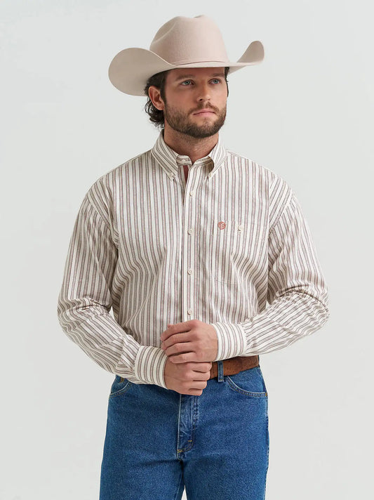 Wrangler® George Strait™ Long Sleeve Button Down One Pocket Shirt in Rusted Stripe