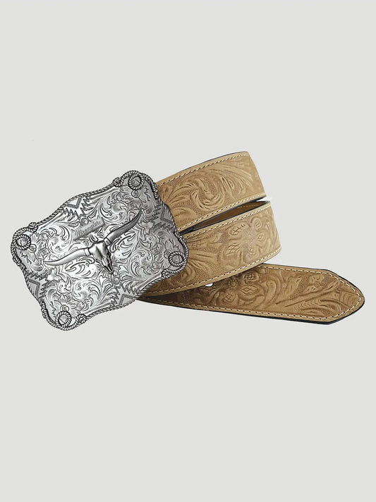 Men's Embossed Western Buckle Belt in Tan