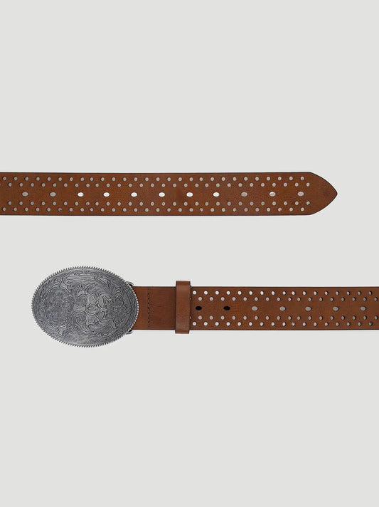 Women's Floral Perforated Belt in Light Brown
