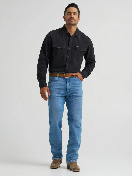 Wrangler® Cowboy Cut® Original Fit Vintage Wash Jean in Mid Blue