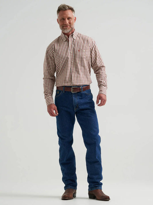 Wrangler® George Strait™ Long Sleeve Button Down One Pocket Shirt in Adobe Check