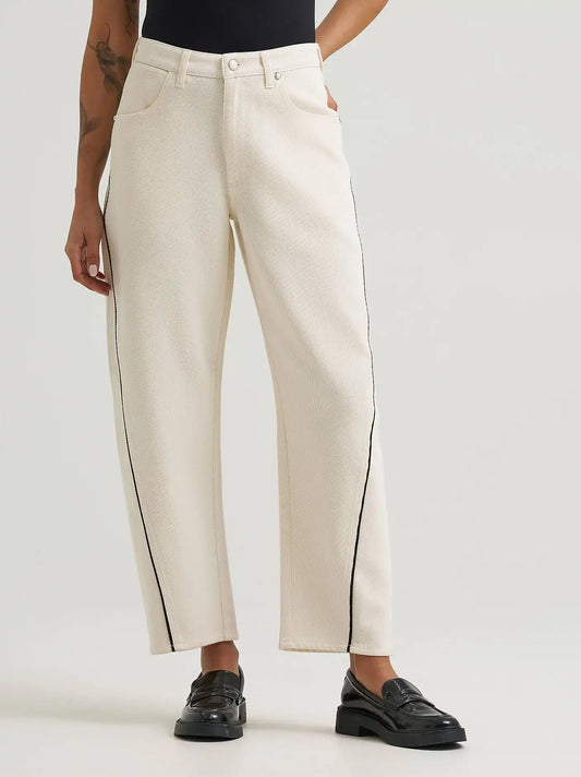 Women's Twill Piped Barrel Jean in Egret