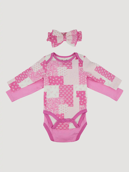 Wrangler Baby Girl Bodysuits & Bow Set in Prism Pink