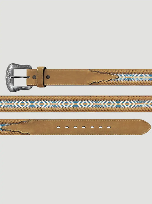 Men's Southwest Canvas Inlay Leather Belt in Tan