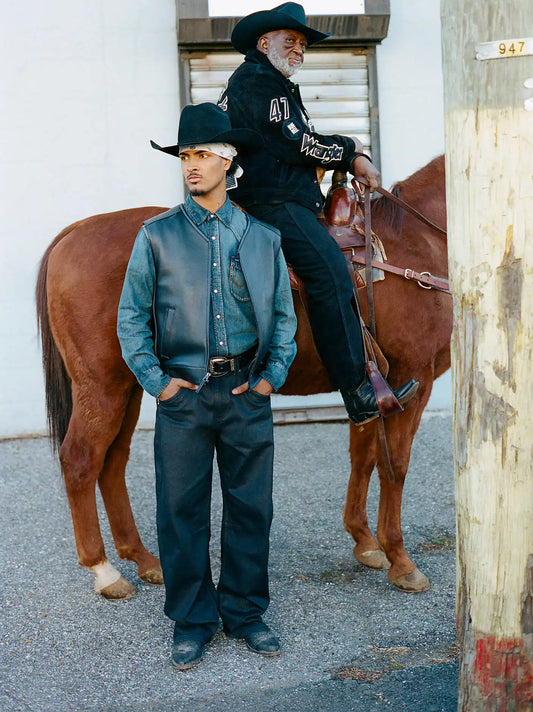 Wrangler x AVIREX Coated Barrel Jean in Black Coated
