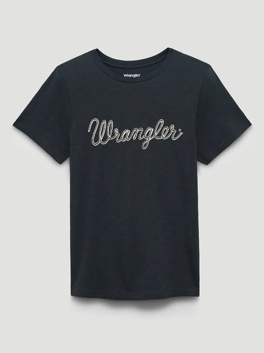 Women's Wrangler Rope Logo Reg Fit Tee in Washed Black