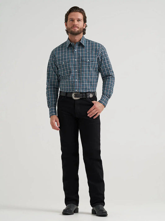Men's Wrinkle Resist Long Sleeve Western Snap Plaid Shirt in Storm