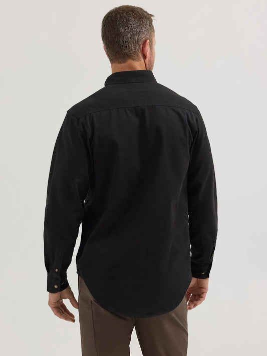 Wrangler® RIGGS Workwear® Long Sleeve Button Down Solid Twill Work Shirt in Black