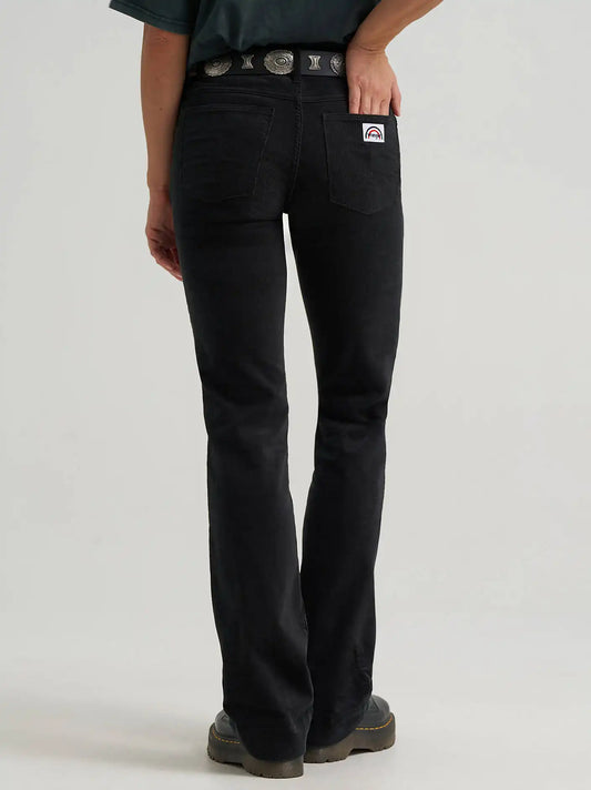 Women's Patch Pocket Corduroy Rainbow Flare Jean in Jet Black