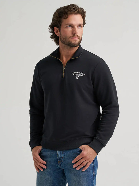 Longhorn Wrangler Quarter-Zip Fleece Pullover in Jet Black