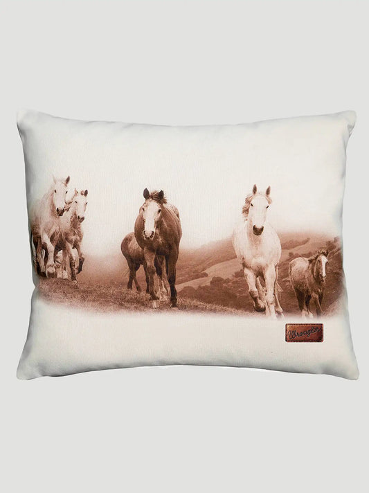 Wrangler Running Horses Decorative Throw Pillow:White:One Size