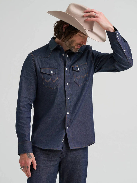 Men's Raw Selvedge Blue Bell Shirt in Indigo Raw