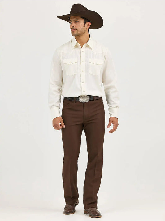 Wrangler® Western Long Sleeve Western Snap Dobby Stripe Shirt in Tan (Light)