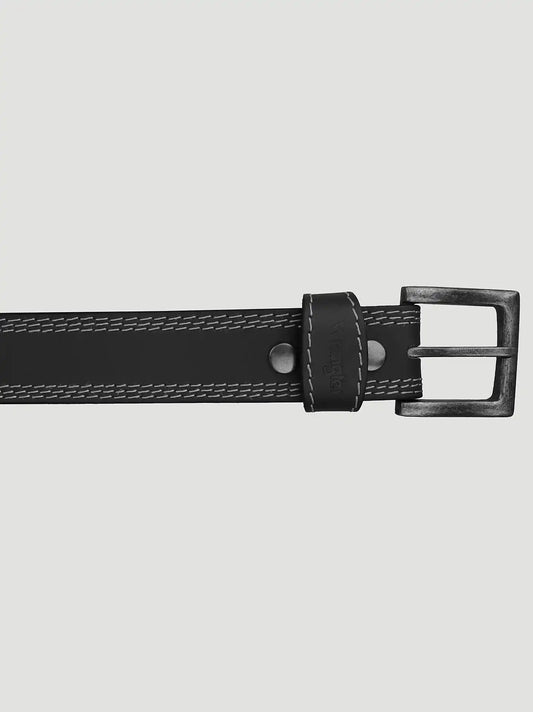 Men's Contrast Triple Stitch Belt in Black