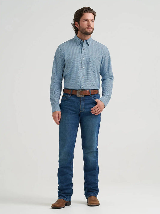 Men's Cody Johnson Performance Button Down Shirt in Cyan Squares
