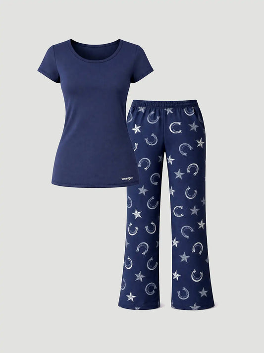 Women's Short Sleeve Pajama Set in Navy/Grey