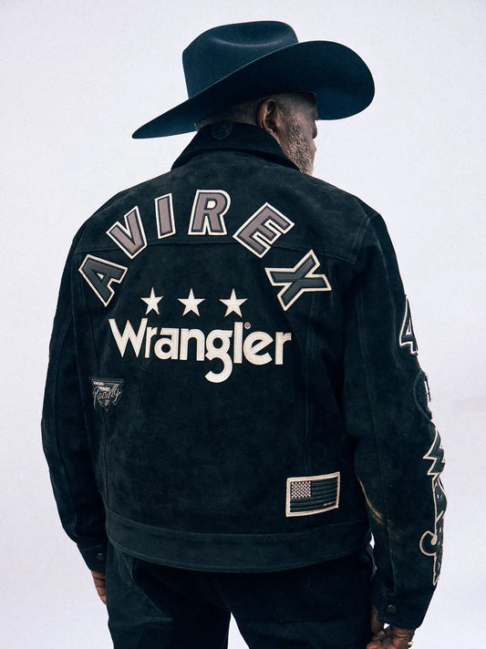 Wrangler x AVIREX Suede Trucker Jacket in Black