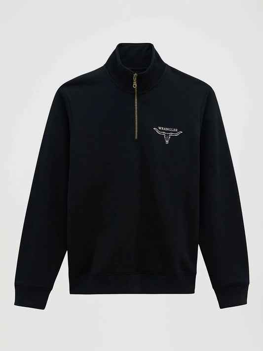 Longhorn Wrangler Quarter-Zip Fleece Pullover in Jet Black