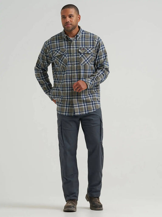 Wrangler® RIGGS Workwear® Flannel Foreman Plaid Work Shirt in Field Olive
