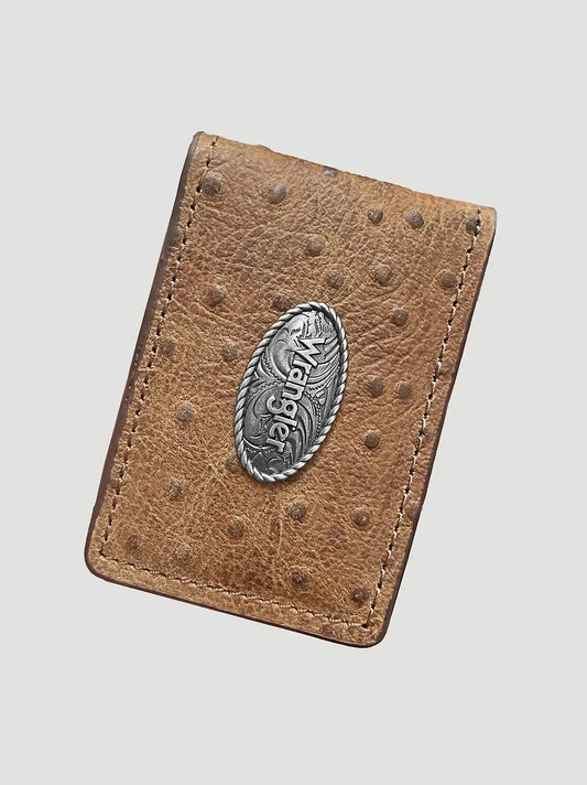 Embossed Ostrich Leather Money Clip:Tan:One Size