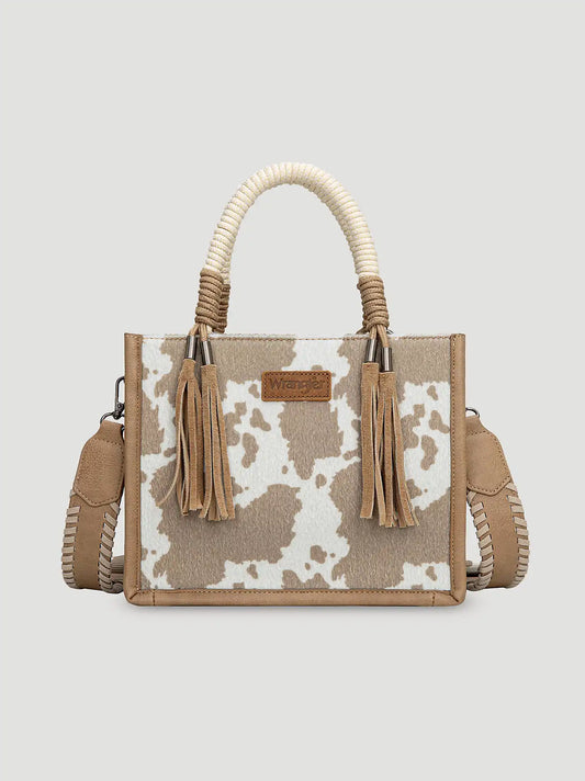 Cow Print Fringe Mini Tote:Khaki:One Size: