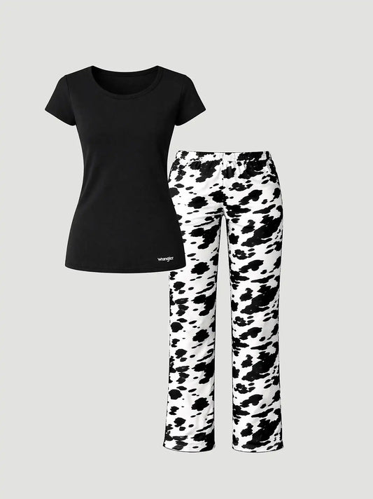 Women's Short Sleeve Pajama Set in Black/White