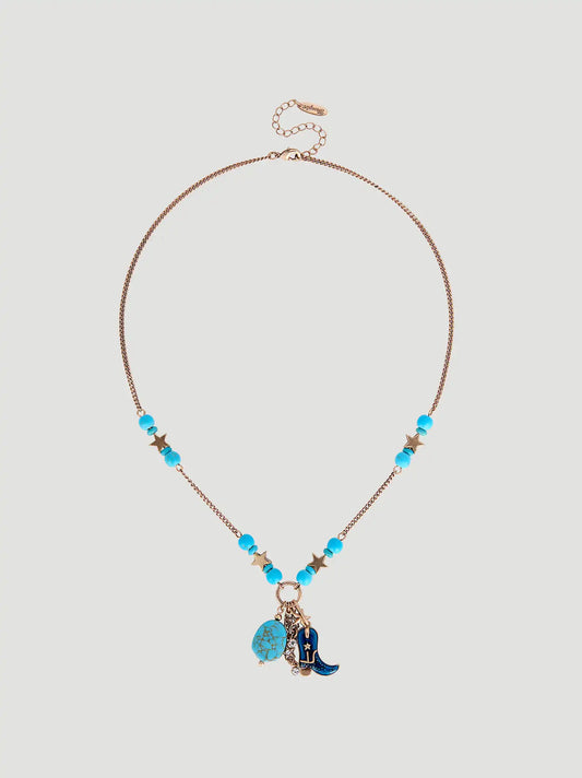Turquoise Stone Boot Charm Necklace:Gold:One Size: