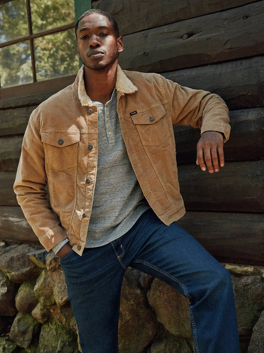 Men's Wrangler® Sherpa Lined Corduroy Trucker Jacket in Acorn