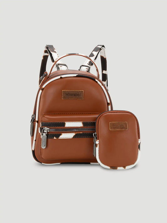 Cow Print Backpack with Coin Pouch:Brown:One Size: