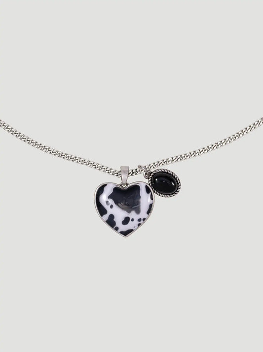 Heart Charm Necklace with Earring Set:Black:One Size