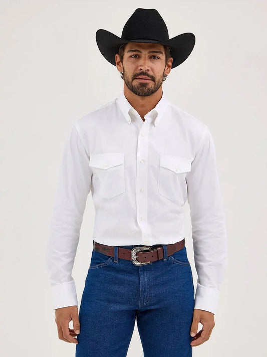 Painted Desert® Long Sleeve Button Down Lightweight Solid Twill Shirt in White
