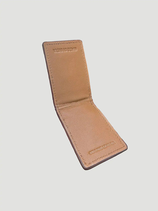 Embossed Ostrich Leather Money Clip:Tan:One Size